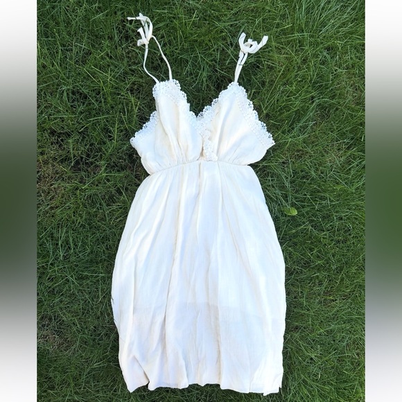 Daily Yana Dresses & Skirts - Boho White Lace Trim Dress with Tie Up Straps